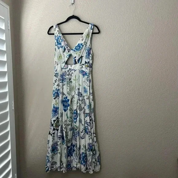 Zara Floral Keyhole Front Cotton Spring Summer Dress Midi Lightweight Medium - Picture 3 of 10